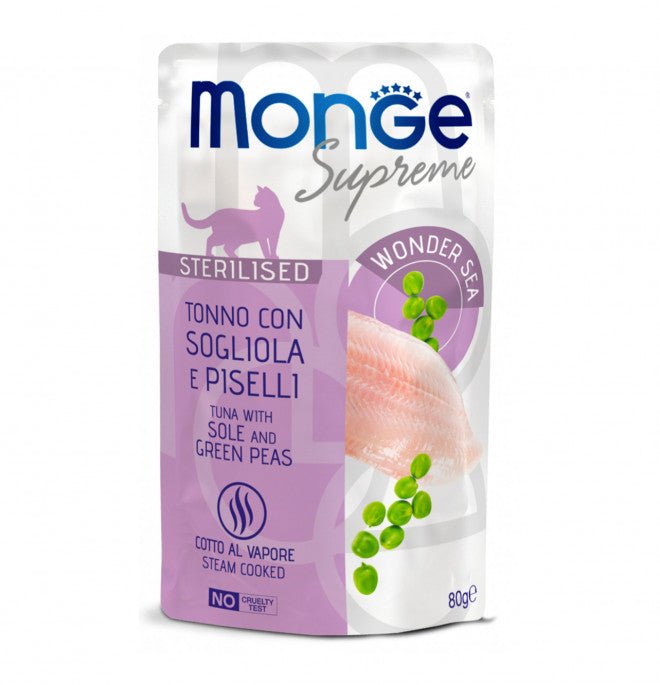 Monge - Monge Supreme Gatto Sterilizzato 80Gr In Busta Tonno, Sogliola E Piselli - Animalmania Store