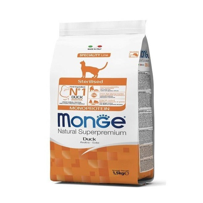 Monge - Monge Cibo Per Gatti Adult Sterilised Monoproteico Anatra Croccantini 1.5Kg - Animalmania Store