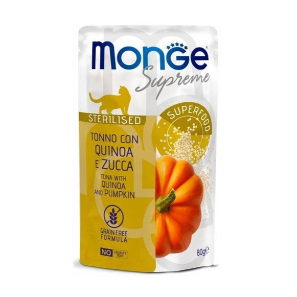 Monge - Monge Supreme Gatto Sterilizzato 80Gr In Busta Tonno, Quinoa E Zucca - Animalmania Store