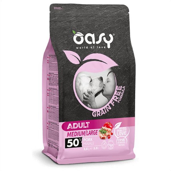 Oasy - Oasy Cane Adulto Grain Free Medium & Large Maiale - Animalmania Store