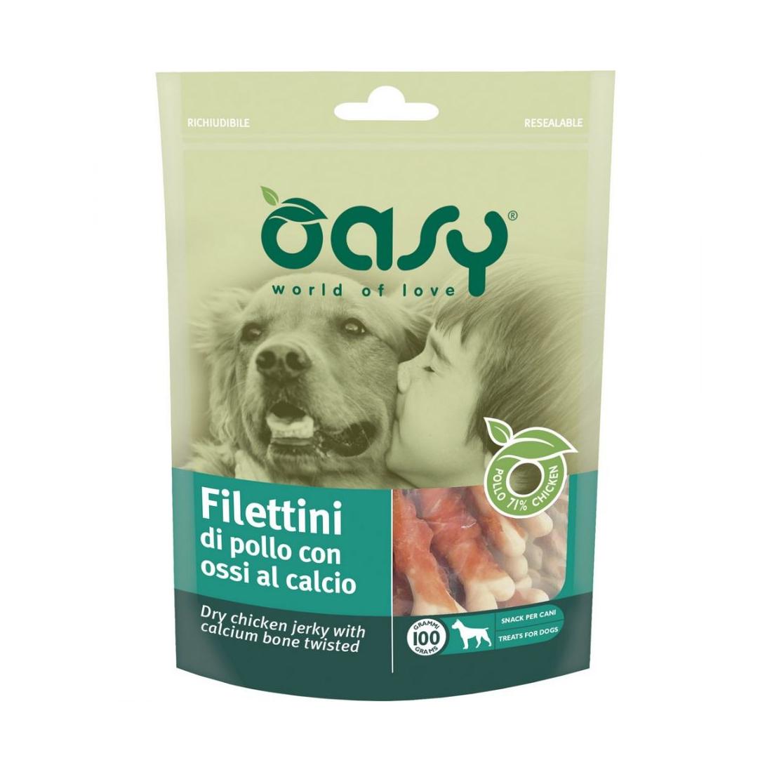 Oasy - Oasy Cane Snack Filettini Di Pollo Con Ossi Al Calcio 100G - Animalmania Store