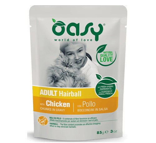Oasy - Oasy Hairball Per Gatto Adult Con Bocconcini In Salsa Con Pollo Da 85 Gr - Animalmania Store
