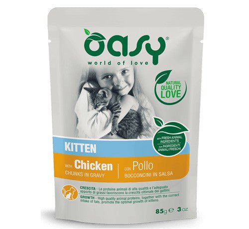 Oasy - Oasy Per Gatto Kitten Con Bocconcini Di Pollo In Salsa Da 85 Gr - Animalmania Store