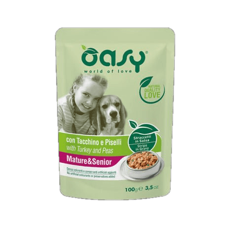 Oasy - Oasy Dog Straccetti In Salsa Mature & Senior Con Tacchino E Piselli - 100G - Animalmania Store