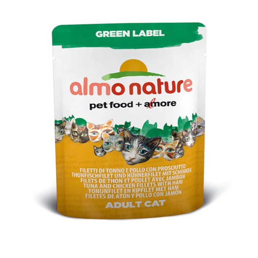 Almo Nature - Almo Nature Green Label Filetti di tonno e Pollo con Prosciutto 55 gr per Gatti - Animalmania Store