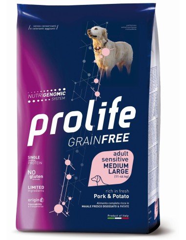 Prolife - Prolife Grainfree Adult Sensitive Medium/Large Maiale E Patate per Cani - Animalmania Store