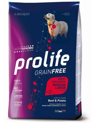 Prolife - Prolife Grainfree Adult Sensitive Medium/Large Manzo E Patate per Cani - Animalmania Store