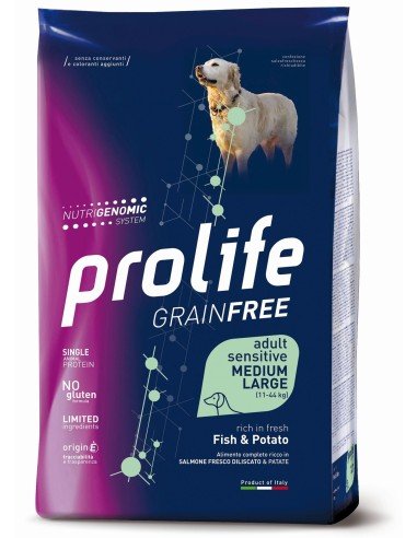 Prolife - Prolife Grainfree Adult Sensitive Medium/Large Pesce E Patate per Cani - Animalmania Store