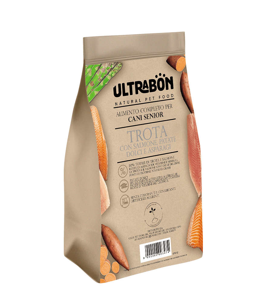 Ultrabon - Ultrabon Cibo Per Cani Senior Gusto Trota Con Salmone, Patate E Asparagi - Animalmania Store